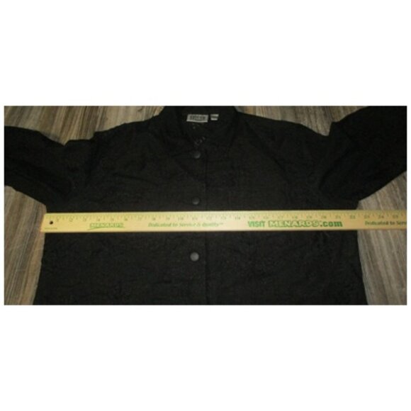 CHICOS Size 2 US Sz L 12 Womens Top Button Down Shirt Black Sheer Print Festival - Picture 7 of 12